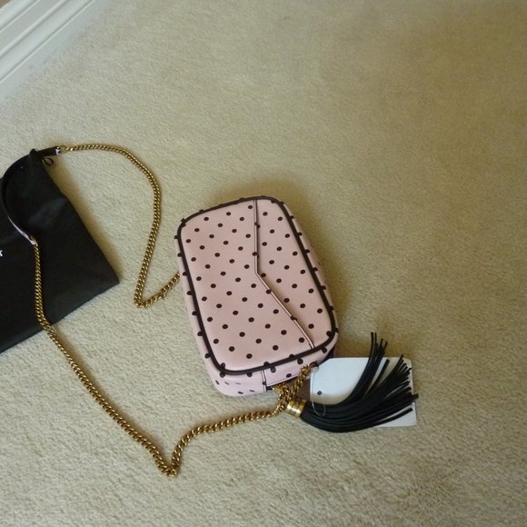 SAINT LAURENT YSL Mini 'Lou' Logo Polka Dot Pattern Leather Crossbody Bag (Pink) - Picture 4 of 12